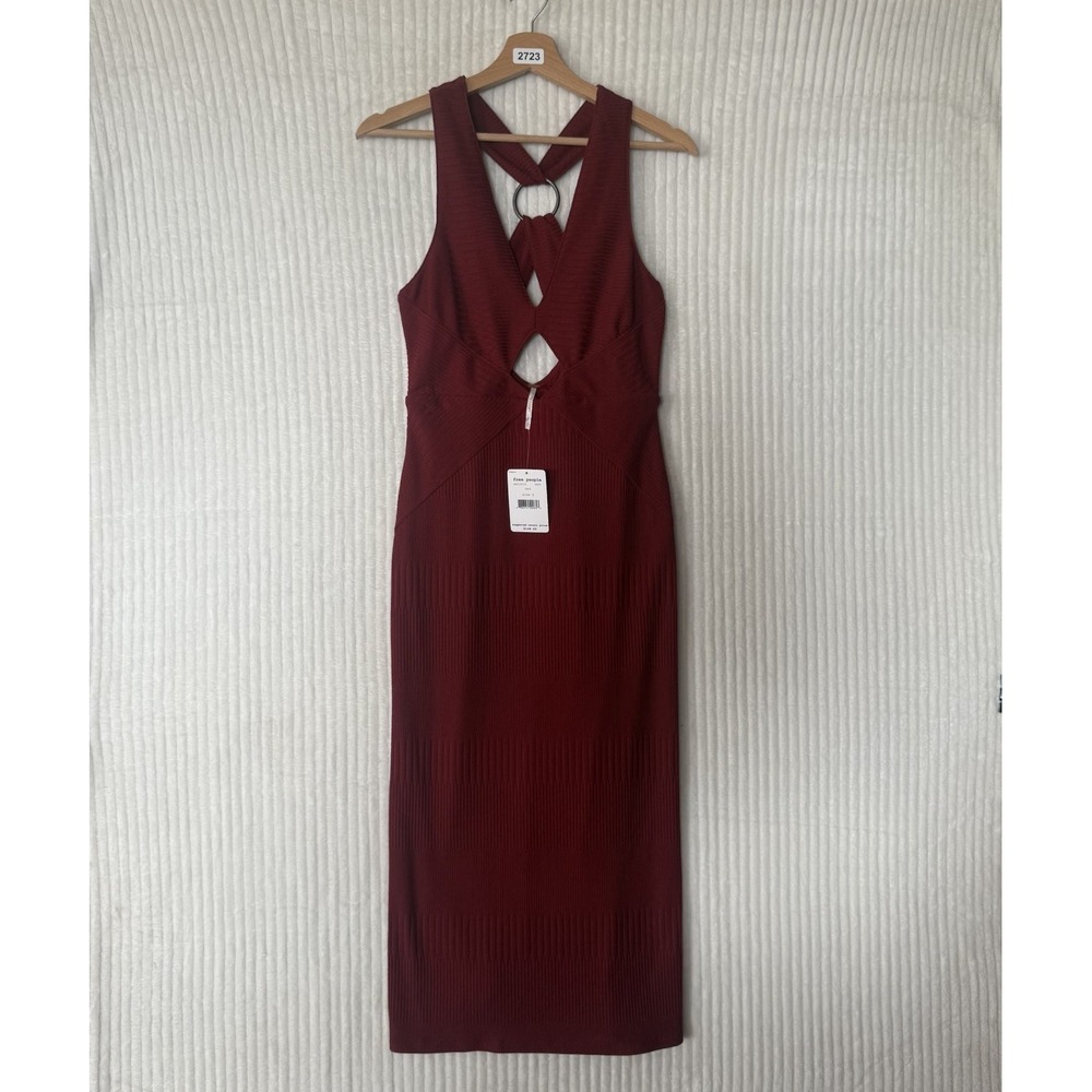 Free People: All The Right Angles Keyhole Sleeveless Midi Dress Red Sz S NWT$148